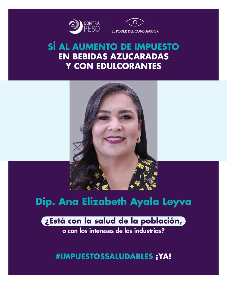 elpoderdelc's tweet image. Diputada @AnaAyala_4T , sí al aumento de impuesto en bebidas azucaradas y con edulcorantes.
📢 ¡Tu voto a favor protege la salud de la población!
#ImpuestosSaludables YA