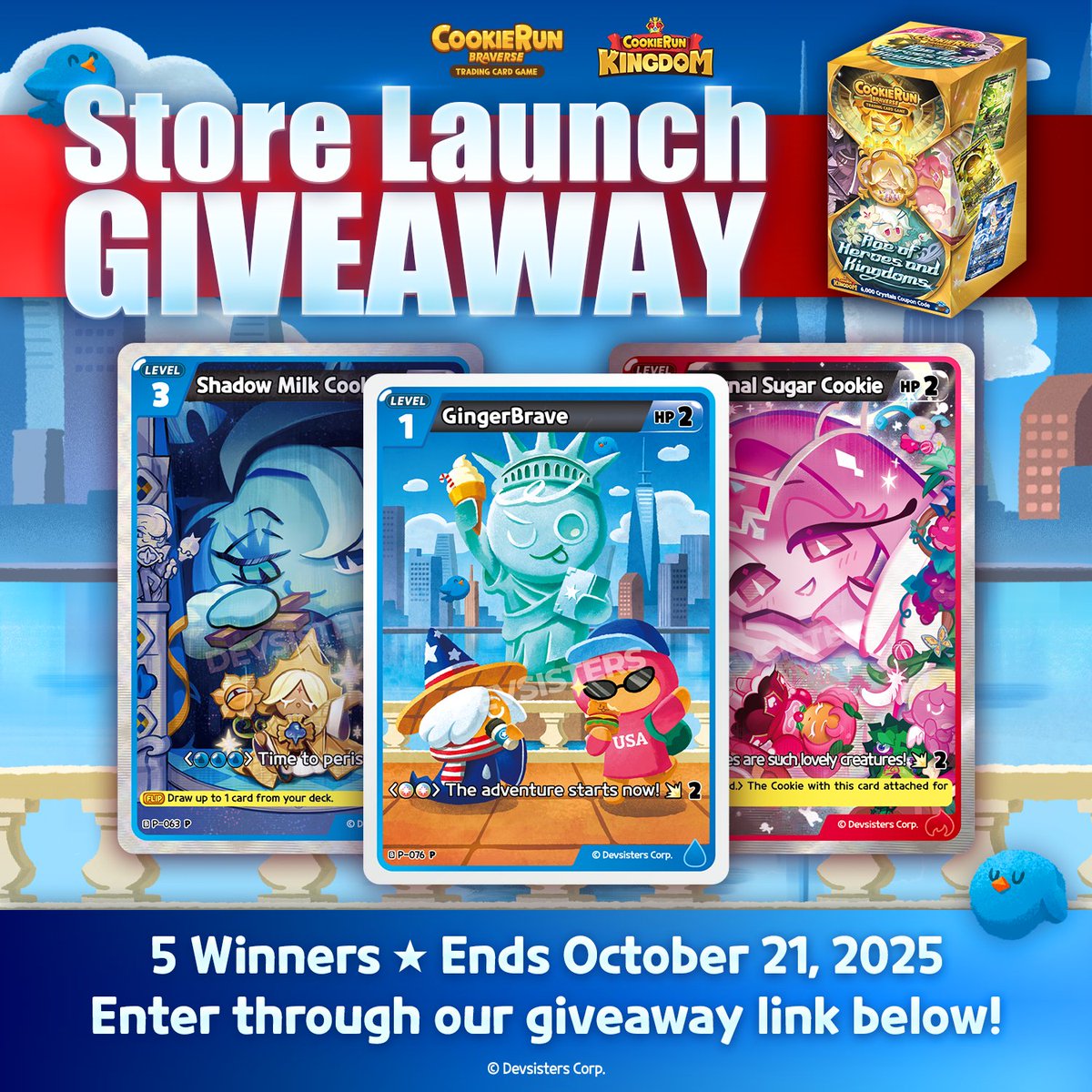 CRBraverseEN's digital store has launched in America!  Join in on the  fun! We're hosting a giveaway where 5 Cookie Runners will receive an  exclusive CookieRun: Braverse PR gift box which includes: