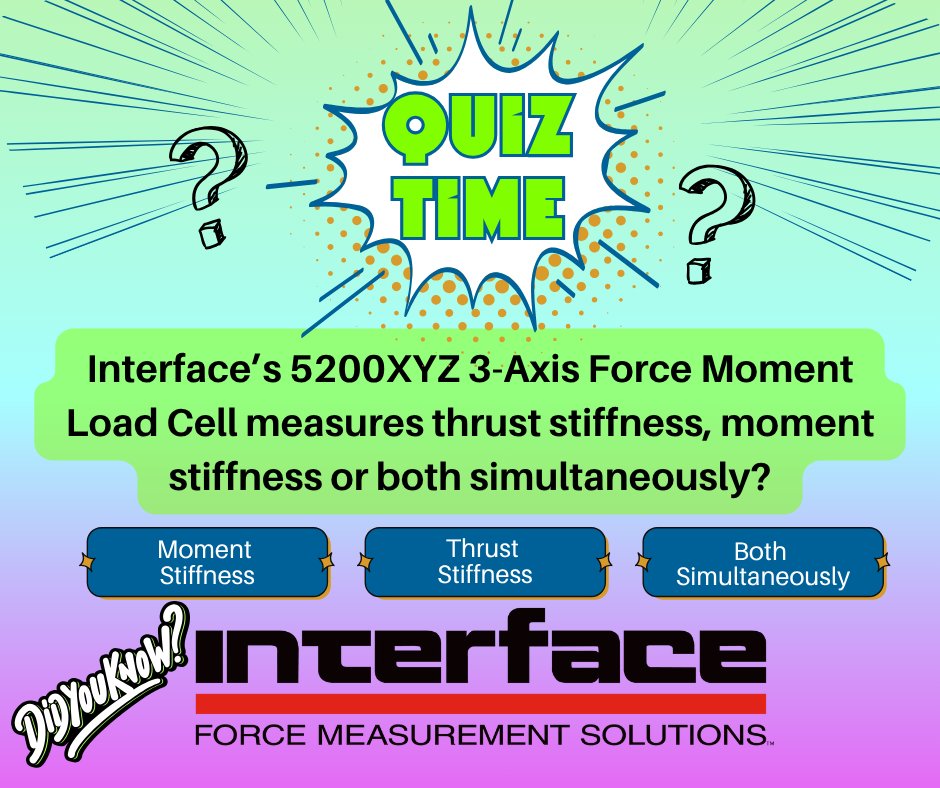 loadcells's tweet image. It&apos;s new quiz time! Interface’s 5200XYZ 3-Axis Force Moment Load Cell measures thrust stiffness, moment stiffness, or both simultaneously? (Help: interfaceforce.com/products/multi…)
#loadcell #sensor #ForceEDU #quiz #forcemeasurement #didyouknow