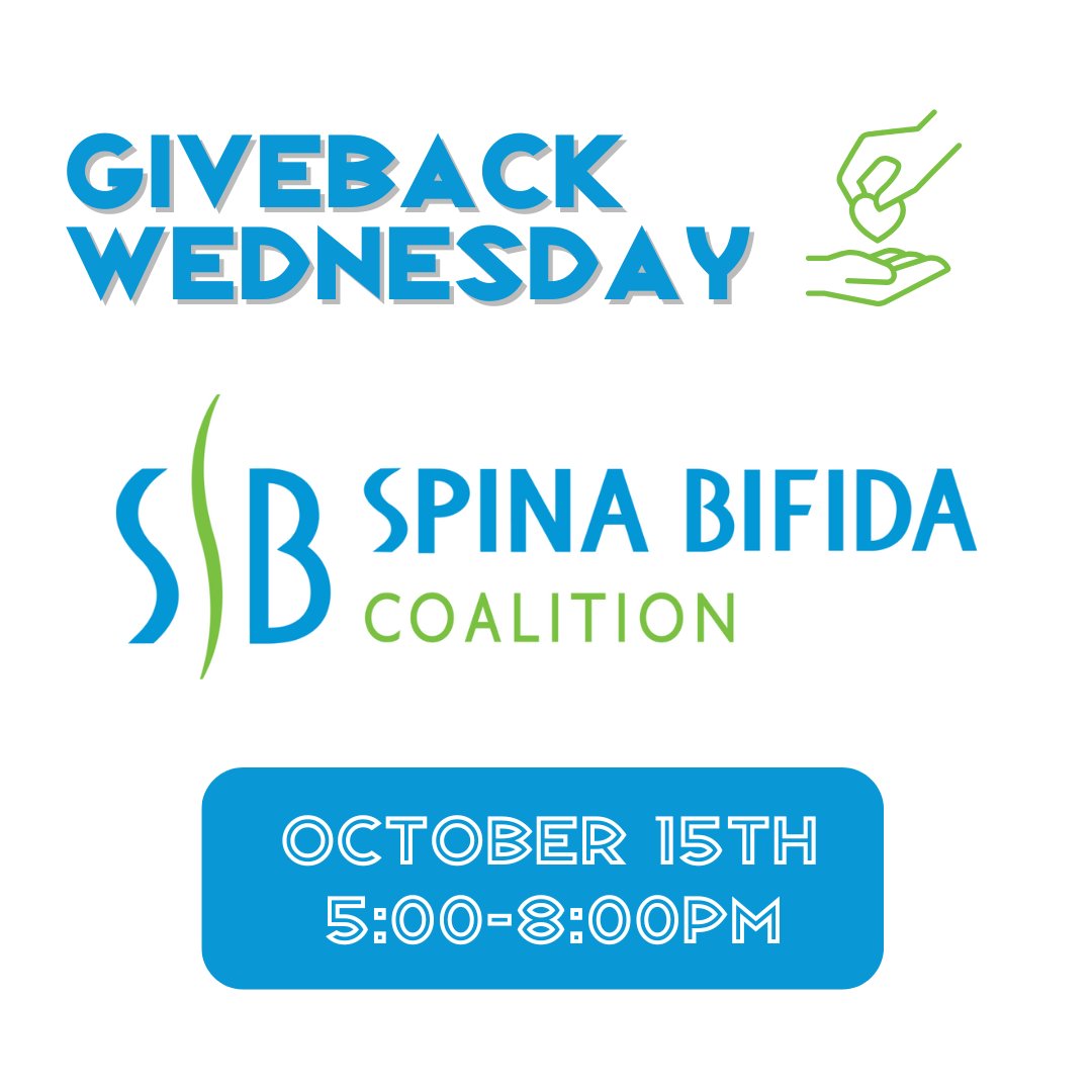 Come out tomorrow night from 5:00-8:00pm for Giveback Wednesday supporting Spina Bifida Coalition!

Our mission is to build a better and brighter future for all those impacted by Spina Bifida through education, advocacy, research and support.

$1 per beer pint sold will be