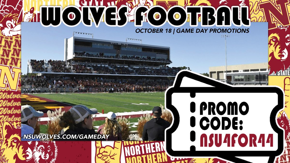 Bring out the whole family Saturday afternoon for <a href="/NSUWolves_FB/">Northern State Football🐺 🏈</a> vs. Southwest Minnesota State at 4 PM from Dacotah Bank Stadium!

🎟️nsuwolves.com/tickets
🏷️𝗡𝗦𝗨𝟰𝗙𝗢𝗥𝟰𝟰

#GoWolves🐺 | #maroonNgold🐾 | <a href="/nsuwolvesclub/">NSU Wolves Club</a> 

FULL DETAILS ⬇️
nsuwolves.com/news/2025/10/1…