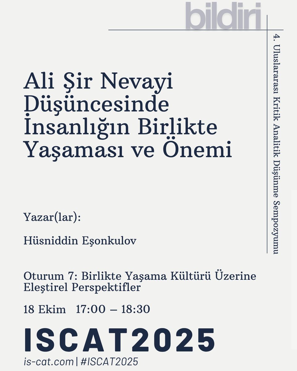 ISCAT2025 – Oturum 7
Birlikte Yaşama Kültürü Üzerine Eleştirel Perspektifler

İnsanı anlamak, farklı sesleri duyabilmek… birlikte yaşama kültürünü tartışıyoruz.

#ISCAT2025 #Peace #BirlikteYaşama #EleştirelDüşünme #AcademicPerspective
