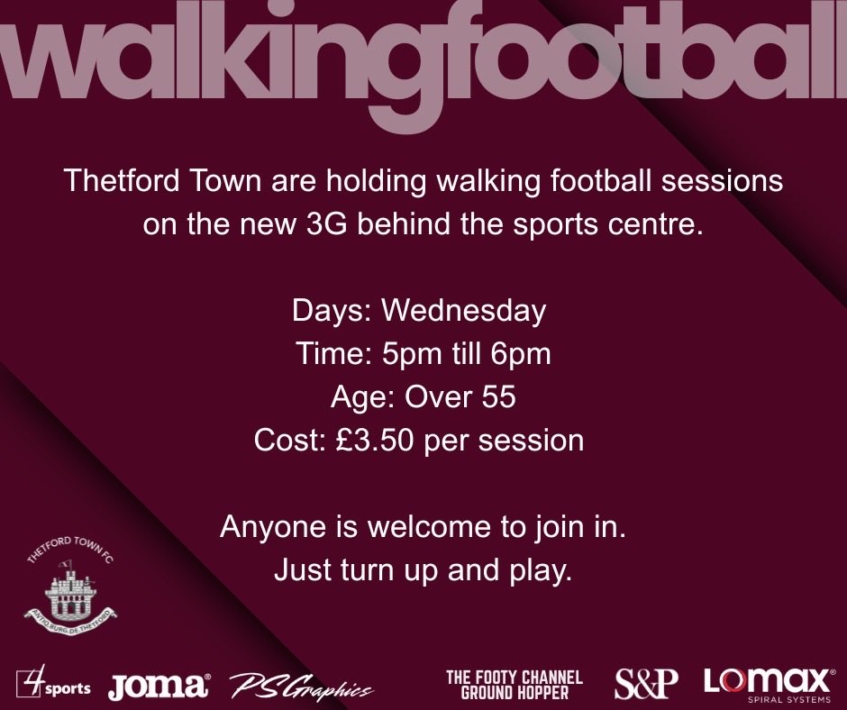 Just incase anyone wasn’t aware but the club has started up Walking Football . If you feel you want to get involved and have fun and to get out in the fresh air then please look at the below 👇