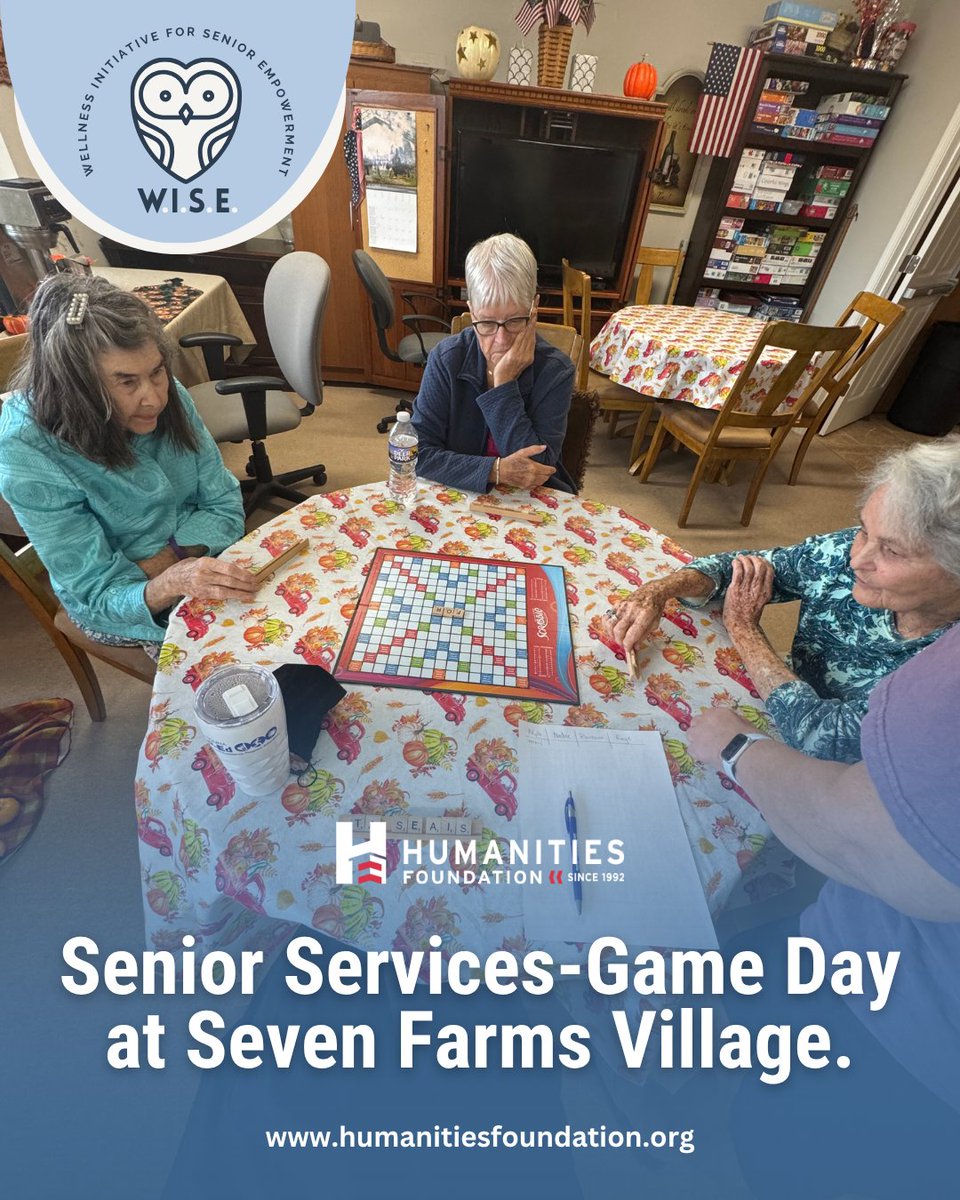 HumanitiesFndtn's tweet image. 🎲 Game Day fun at Seven Farms Village! Our senior residents enjoyed laughter, friendly competition, and great company — proof that staying active and social never goes out of style. 💛 #SeniorLiving #CommunityConnections #GameDayFun #SevenFarmsVillage #SeniorServices