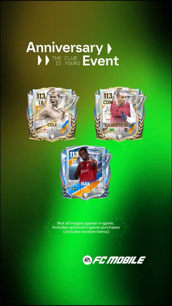 happy_soni84's tweet image. Upcoming 2nd Anniversary Week 4 Icons Predictions

113 LB COLE
113 CDM GILBERTO SILVA
113 ST ISAK

#eafc #fcmobile #fc26 #fifa #football