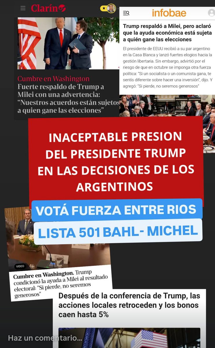 🇦🇷 ARGENTINA debe relacionarse con las demás naciones, sea USA u otras, y promover inversiones, pero no puede aceptar intervenciones en nuestras cuestiones de política interna. Votá FUERZA ENTRE RIOS lista 501. Bahl Michel.