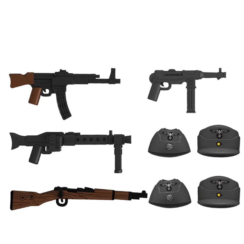 Brickfigurez's tweet photo. MG42, MP40, STG44 &amp; KAR98k accessories with Waffen SS caps included. Includes SS Pea Dot camo minifigures (not shown in this post). For the full set visit link in bio.

#brickfigurez #customminifigures #minifigures #brickbuild #buildingblocks #militaryminifigs #ww2 https://t.co/RJyT2FXXXL