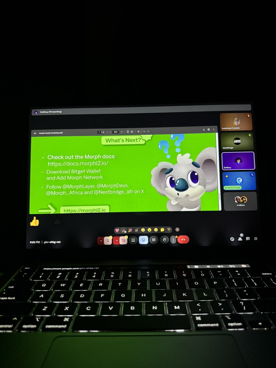 Lunchman⬜🔮 ✳️🐨 𖤍🔴 (@lunchmancreates) on Twitter photo Tuned in to the <a href="/morph_africa/">Morph Africa</a> Developers Workshop today really inspiring to see the next wave of African builders getting hands on with <a href="/MorphLayer/">Morph</a> and exploring what’s possible onchain. The energy and curiosity in this community keep growing.
#Thehotspotiscoming <a href="/morphscorner/">Morph's corner🐨</a> , Tuned in to the <a href="/morph_africa/">Morph Africa</a> Developers Workshop today really inspiring to see the next wave of African builders getting hands on with <a href="/MorphLayer/">Morph</a> and exploring what’s possible onchain. The energy and curiosity in this community keep growing.
#Thehotspotiscoming <a href="/morphscorner/">Morph's corner🐨</a> ,