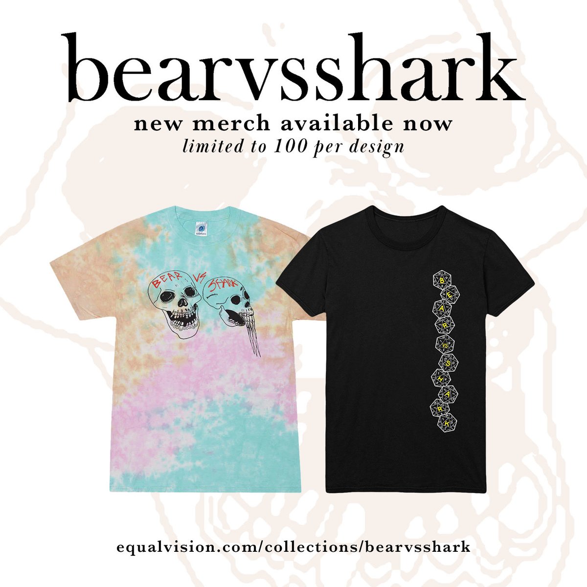 NEW MERCH: Two new bearvsshark designs are available for purchase through the <a href="/equalvision/">Equal Vision Records</a> store!
Limited to 100 per design. 
equalvision.com/collections/be…