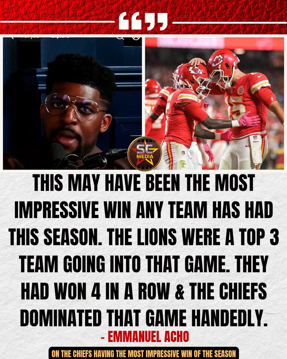Emmanuel Acho thinks the #Chiefs win over the #Lions was the most impressive win of the season.

via | <a href="/speakeasytlkshw/">Speakeasy</a>
