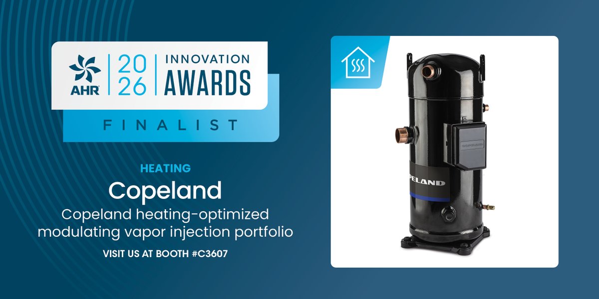 ahrexpo's tweet photo. Our 2026 Finalists for the Innovation Awards #Heating category are: Copeland; Danfoss; and Trane. Congrats to our contenders and tune in next week for the winner announcement! https://t.co/YyId3aMjpV