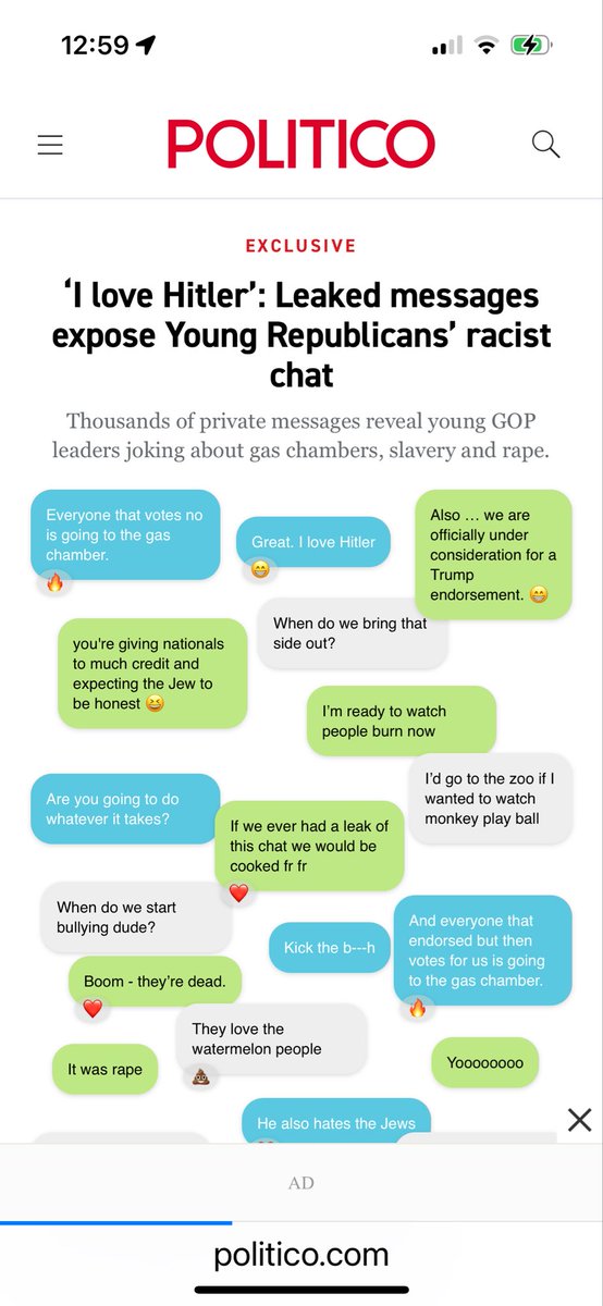TPBlue4's tweet photo. Young republicans and Hendrix have been outed for their racist text messages. 

We dance around the topic of racism, but it’s alive and well in the Republican Party. 

These folks weren’t raised right. 

‼️Racism must be rejected. 

yrnational
SpecificNY https://t.co/TE3oL28ksB