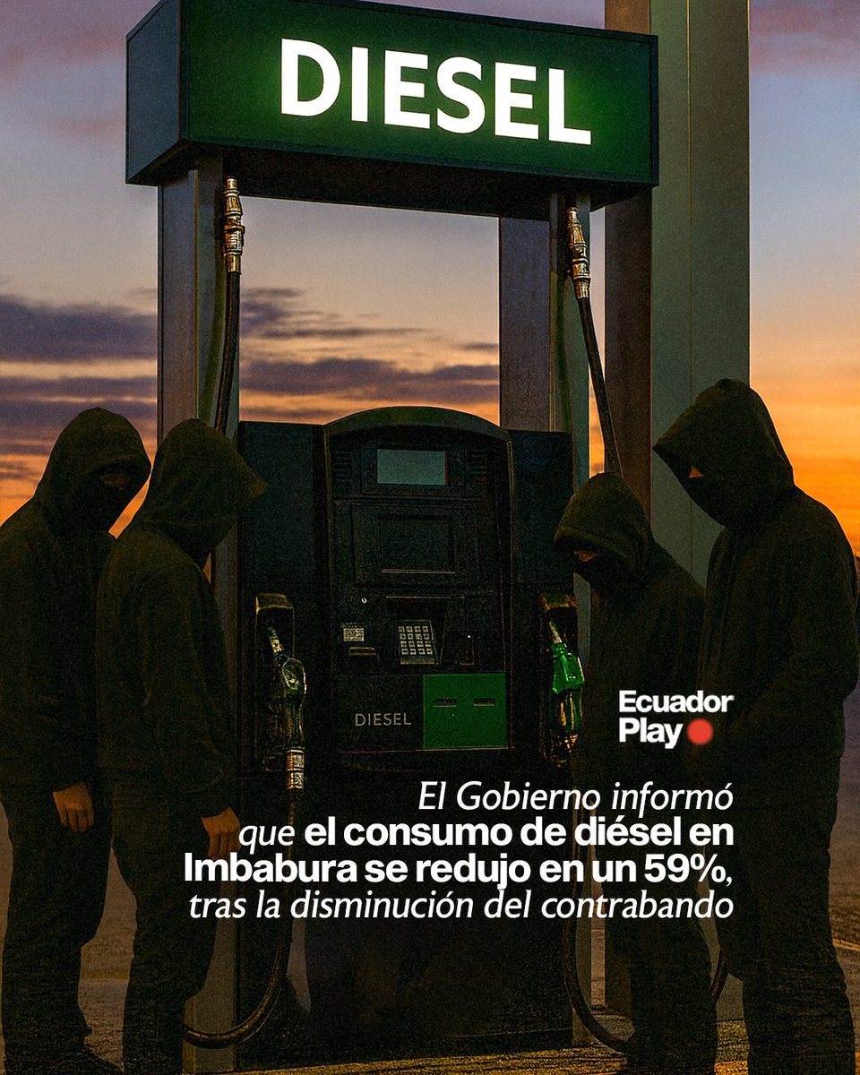 EcuadorPlay's tweet photo. ⛽️ El Ministerio de Ambiente y Energía informó que la provincia de Imbabura redujo en un 59% su consumo de diésel tras la eliminación del subsidio. En un comunicado, señaló que esta medida ha impactado directamente en las redes de contrabando de combustibles.

📋 Además afirmaron que entre el 1 y el 12 de octubre de 2024 se registraba un consumo promedio de 100.407 galones diarios, mientras que en el mismo periodo de 2025 la cifra descendió a 41.597. El Ministerio agregó que esta reducción representa “un golpe directo a la estructura económica de las redes ilegales, ya que el contrabando dejó de ser un negocio rentable“.