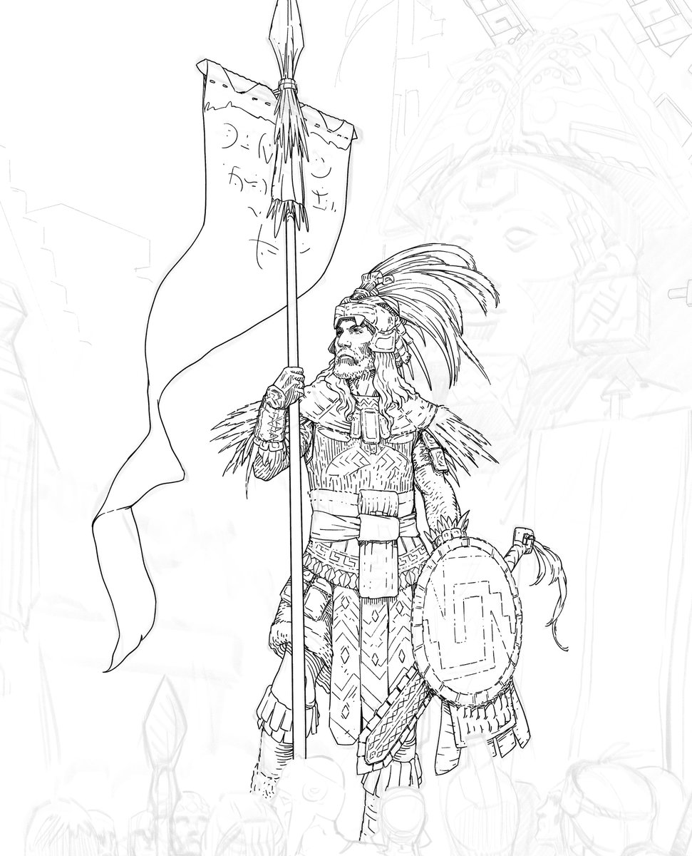 KrisArtShoppe's tweet photo. Late start, but here's my first #Inktober2025 drawing for this year. I might just work on this thing each day for the rest of the event. #captainmoroni #titleofliberty https://t.co/7X6N9BrSo5