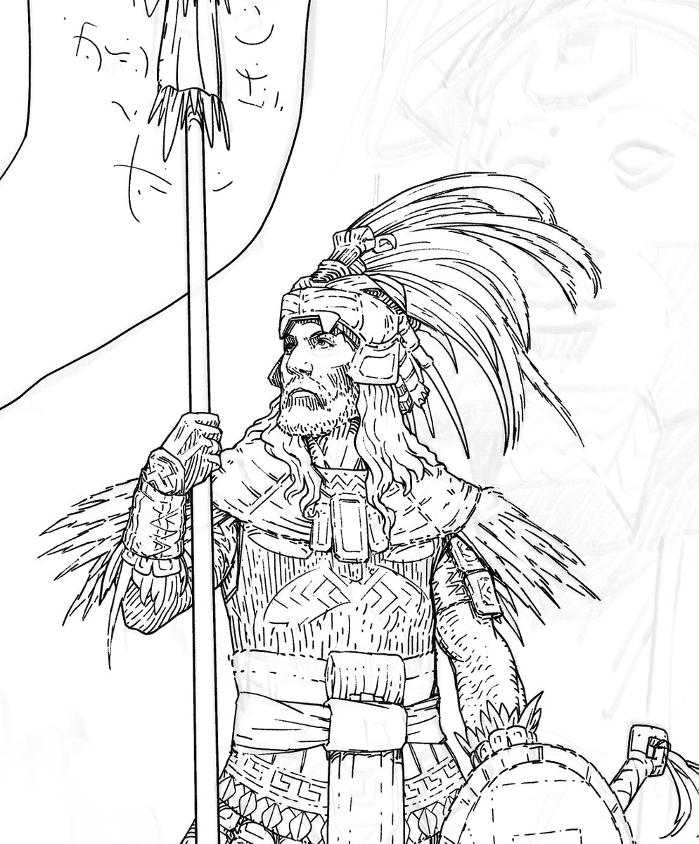 KrisArtShoppe's tweet photo. Late start, but here's my first #Inktober2025 drawing for this year. I might just work on this thing each day for the rest of the event. #captainmoroni #titleofliberty https://t.co/7X6N9BrSo5
