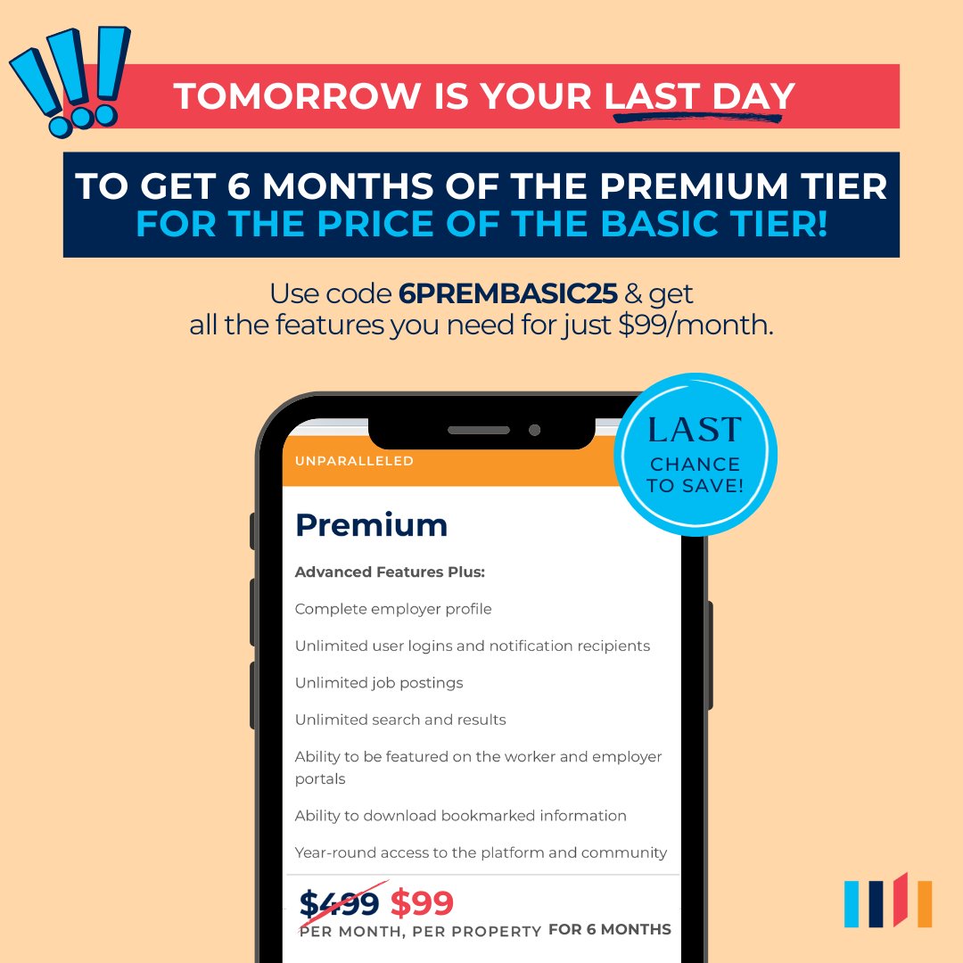 TOMORROW is your FINAL chance to save BIG!

Get 6 months of the Premium Tier for the price of Basic. All the tools you need to recruit smarter &amp; grow your team for only $99/month.

Visit seasonalconnect.com and use code "6PREMBASIC25".

Offer ends tomorrow — don’t wait! ⏳