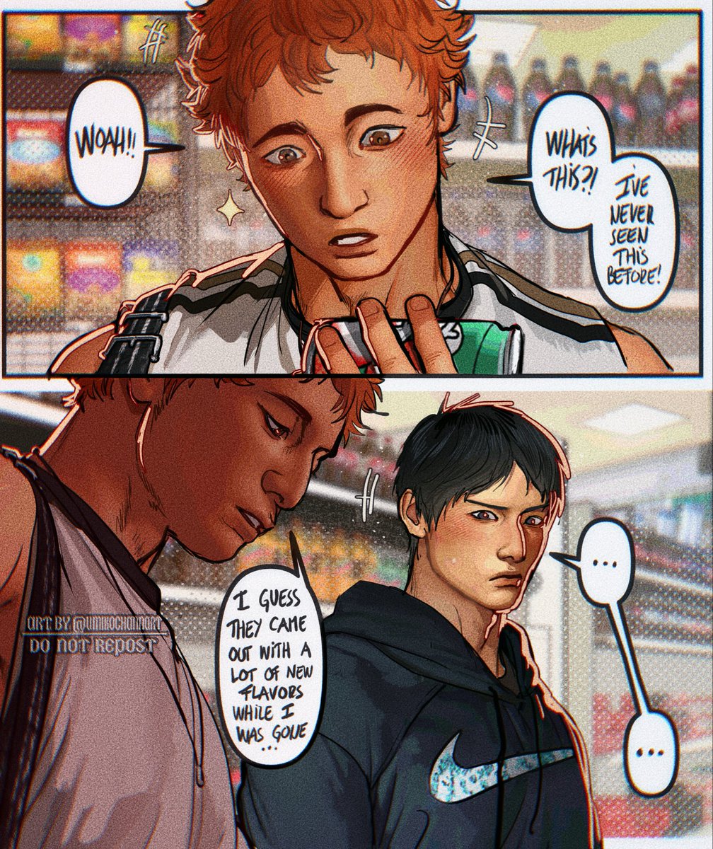 umikochannart's tweet image. After months Hinata is finally back home, a catch up and grocery store run ensues! #Haikyuu