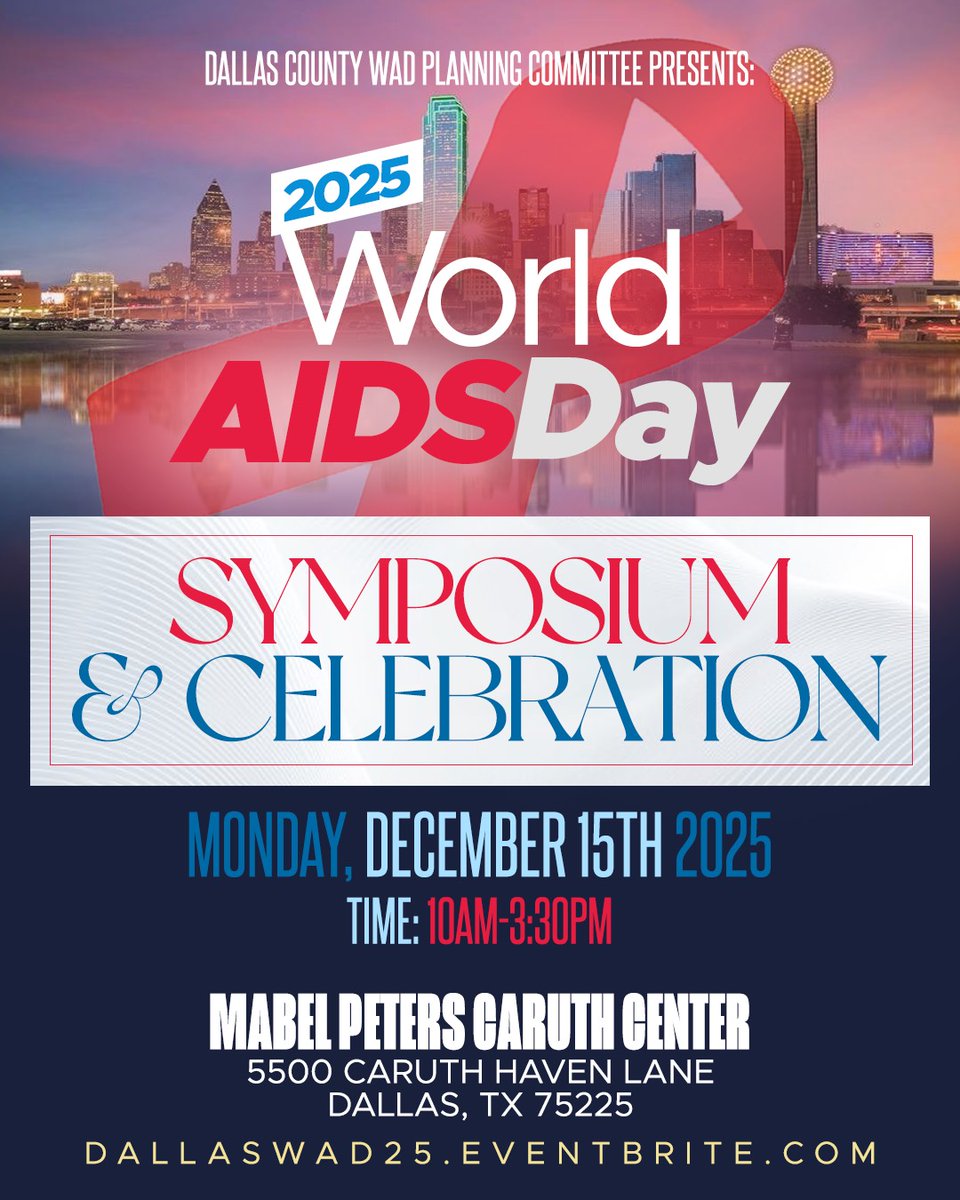 DCHHS's tweet image. Join us for a day of awareness and support as we commemorate ##WorldAIDSDay 2025! This in-person event will feature speakers, educational sessions, performances, and opportunities to connect with others in the community.

To register, click here: DallasWAD25.eventbrite.com