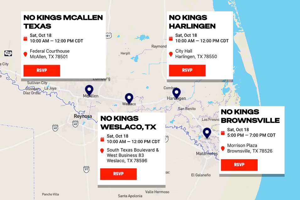 More than 2,000 "No Kings" peaceful protests are planned across the country for Saturday, including four in the Rio Grande Valley. Critics of President Trump are demanding an end to what they characterize as authoritarian policies and a weakening of democratic norms, including