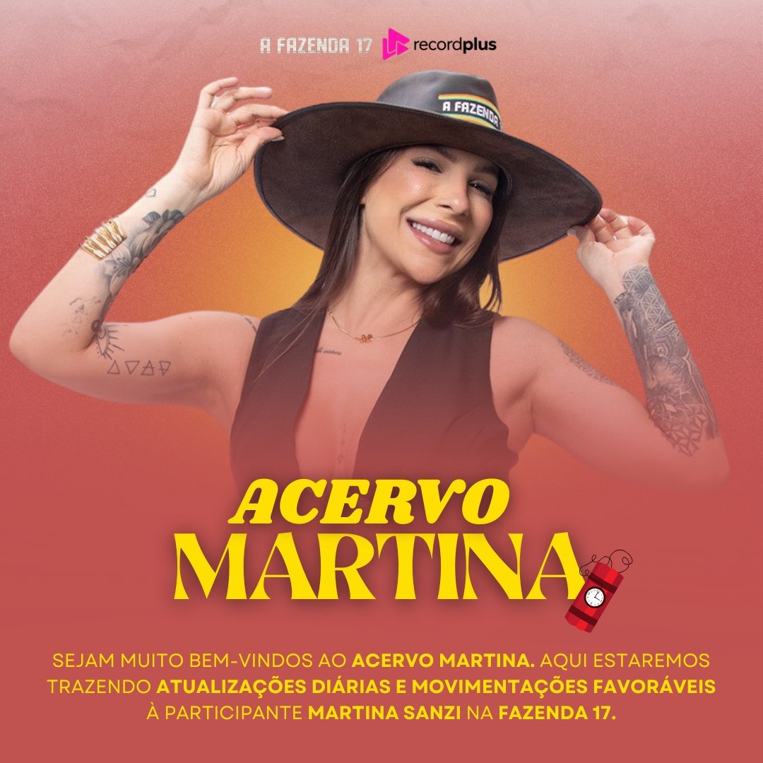 acervomartina's tweet image. SEJAM MUITO BEM-VINDOS AO ACERVO MARTINA! 💖
Aqui você vai acompanhar atualizações diárias, torcer junto e ficar por dentro de todas as movimentações favoráveis da participante @sanzimartina em A Fazenda 17. 🌾✨
Nosso espaço é feito para apoiar, informar e fortalecer a torcida!