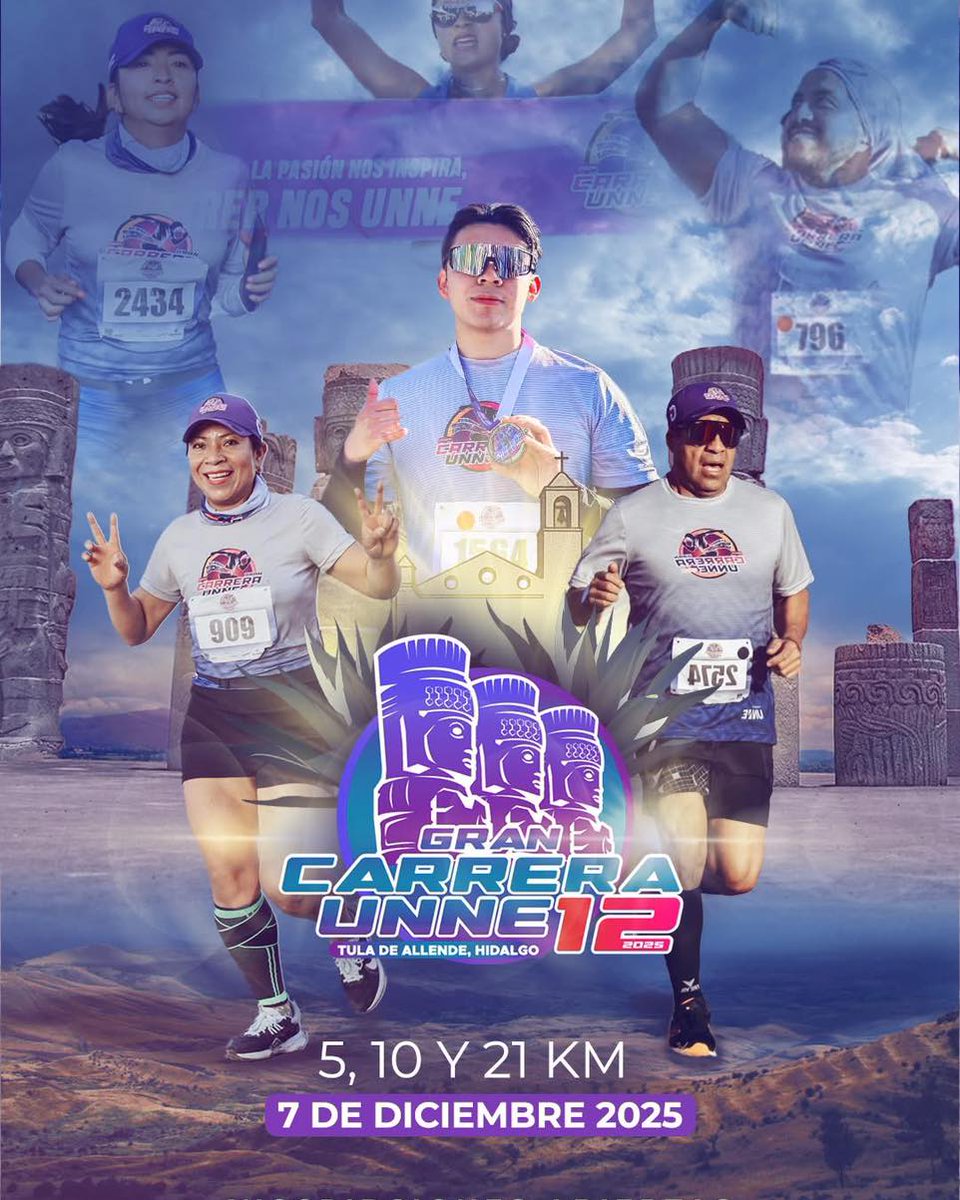 CCEHidalgo's tweet image. 🏃♂️¡Tú decides cómo vivir la Carrera UNNE!
Elige tu distancia: 5, 10 o 21 km y disfruta de una experiencia única.
📅 7 de diciembre 2025
📍 Tula de Allende, Hidalgo
⏰ 7:00am
¡No te quedes fuera!
🔗 Inscríbete: eventos.enrolit.run/gran-carrera-u…