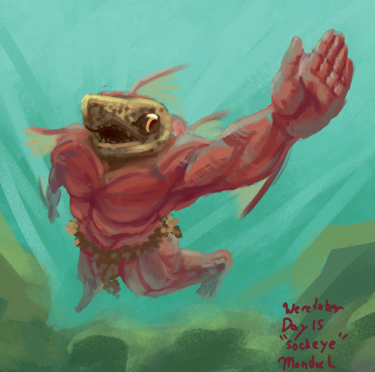 Another quick paint for <a href="/TFiddlerArt/">Taran Fiddler</a> 's #Weretober2025  today's theme is Sockeye.

#weretober