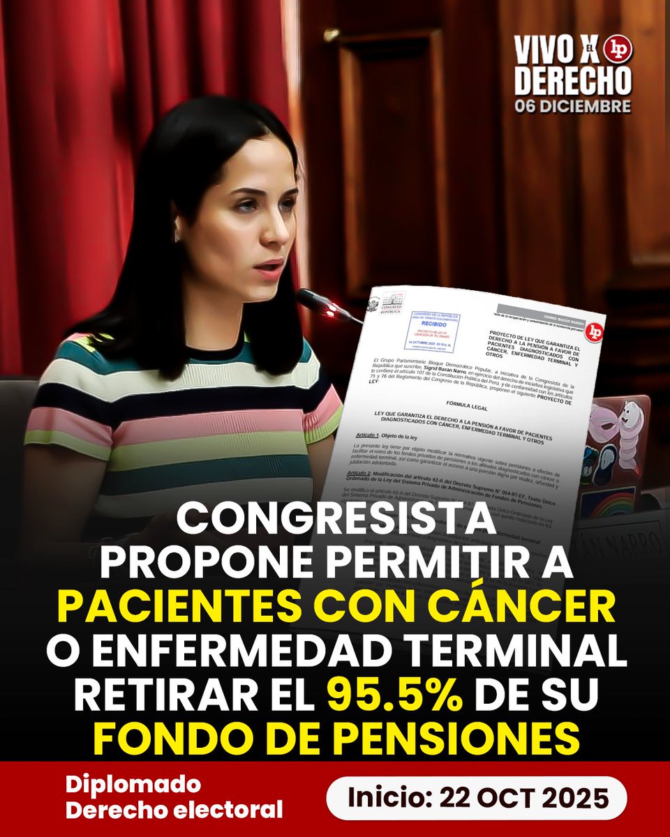LPpasionderecho's tweet image. 🚨 Congresista #SigridBazán propone permitir a pacientes con cáncer o enfermedad terminal retirar el 95.5% de su fondo de pensiones

✅ Para más detalles clic aquí 👉 lpd.pe/NBgX8