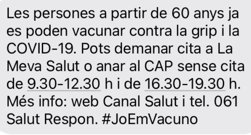 Missatge recent de la nostra institució a la població, novament fomentant les resolucions espontànies, carregant-se l’organització, la programació, les cites prèvies, el temps necessari per a la cronicitat, etc, en pro de la immediatesa. I després seguim reclamant menys demora 😞