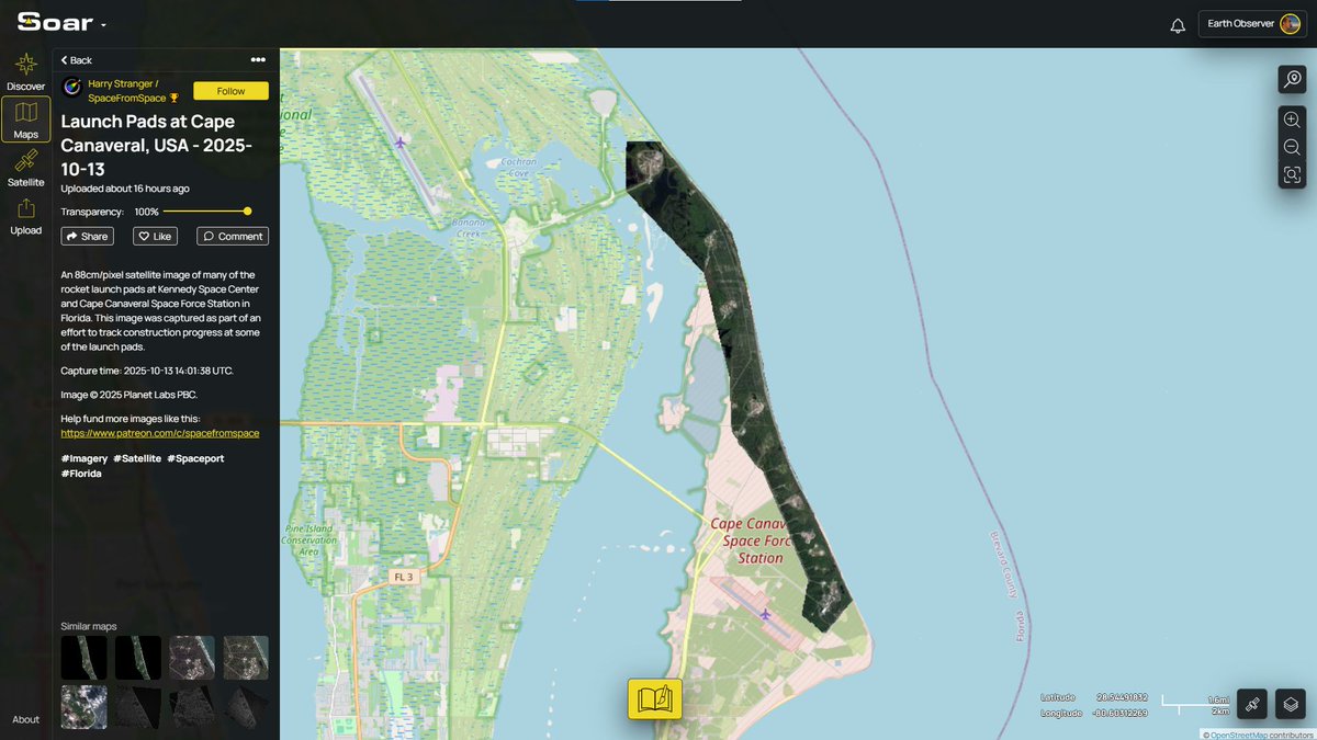 A fantastic new high res satellite capture of the Space Coast launch pads from <a href="/Harry__Stranger/">Harry Stranger</a>. 🚀 

🔎 Zoom, pan around, and see all the detail from this massive map: soaratlas.com/maps/139319