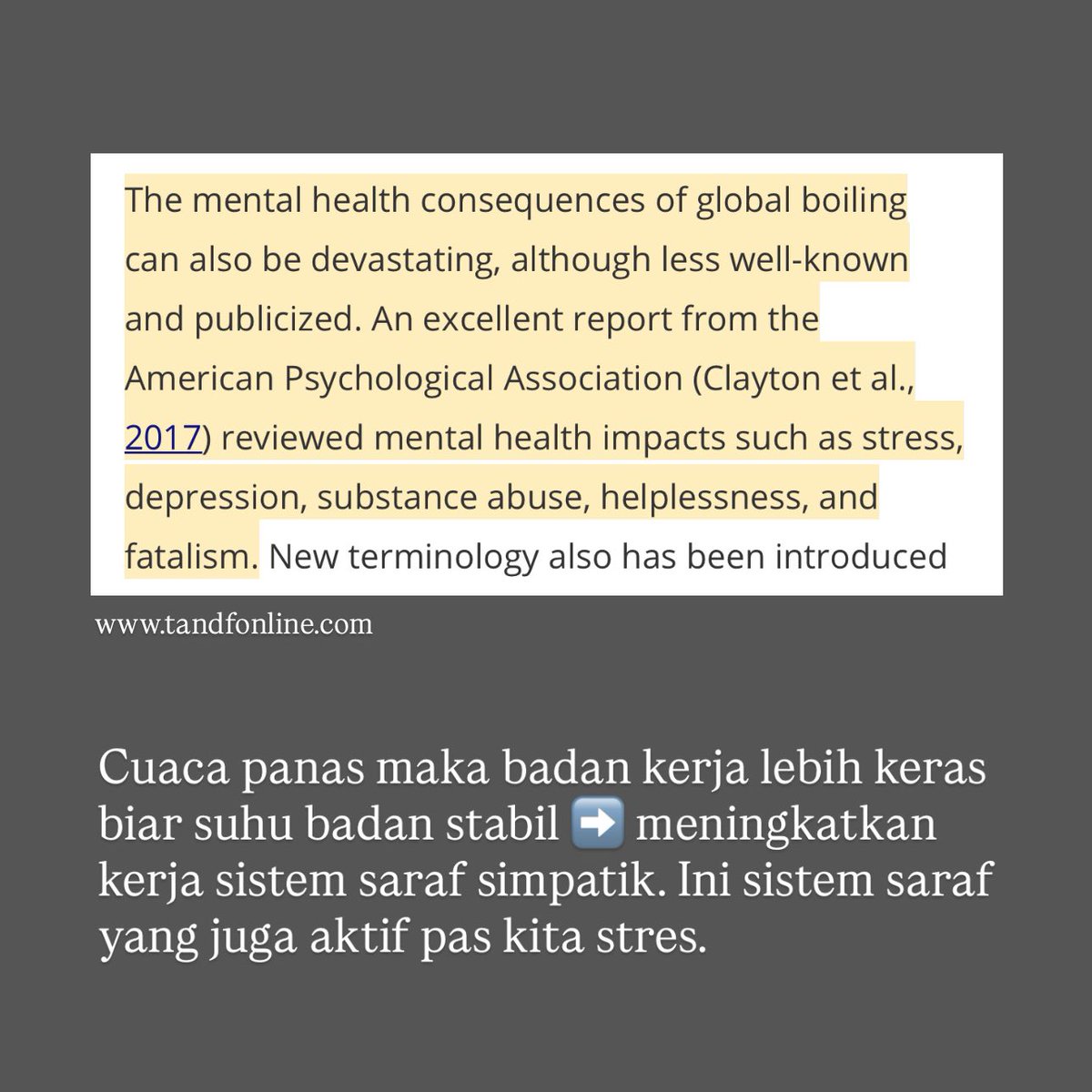 AdjieSanPutro's tweet photo. Hati-hati, cuaca panas ngaruh ke kesehatan mental, emosi jadi gampang panas, mudah marah, meningkatkan potensi perilaku agresif. https://t.co/jGZ7GJtFm0