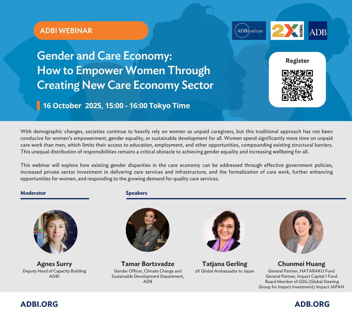 #ICYMI 𝐇𝐚𝐩𝐩𝐞𝐧𝐢𝐧𝐠 𝐭𝐨𝐦𝐨𝐫𝐫𝐨𝐰:

Unpaid care work remains a major barrier to gender equality. Join our webinar to explore how investing in the care economy through smart policies, private sector engagement, and formalization can unlock inclusive growth and empower