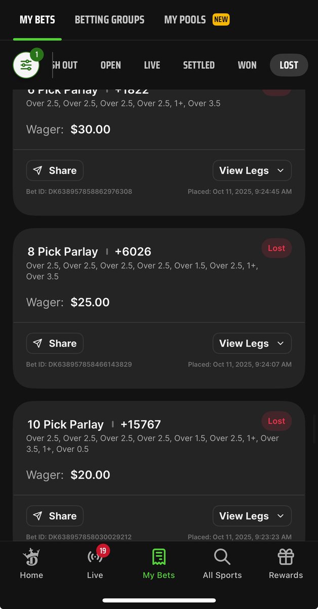 stainmcstench's tweet photo. @br_betting Or make a good bet and @DKSportsbook refuse to pay. Only leg marked as a loss is Timo Meier OVER 2.5 shots on goal 🤔 https://t.co/XgW34yVnhp