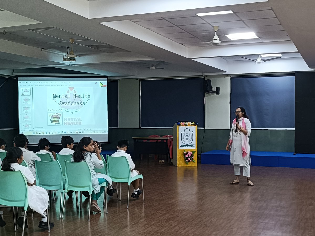 DPSTapi's tweet image. Mental Health Awareness Assembly was conducted by Ms. Prija Sarkar, School Counselor, on 10 October 2025 for students of Classes III–V as a part of Mental Health Awareness Week.