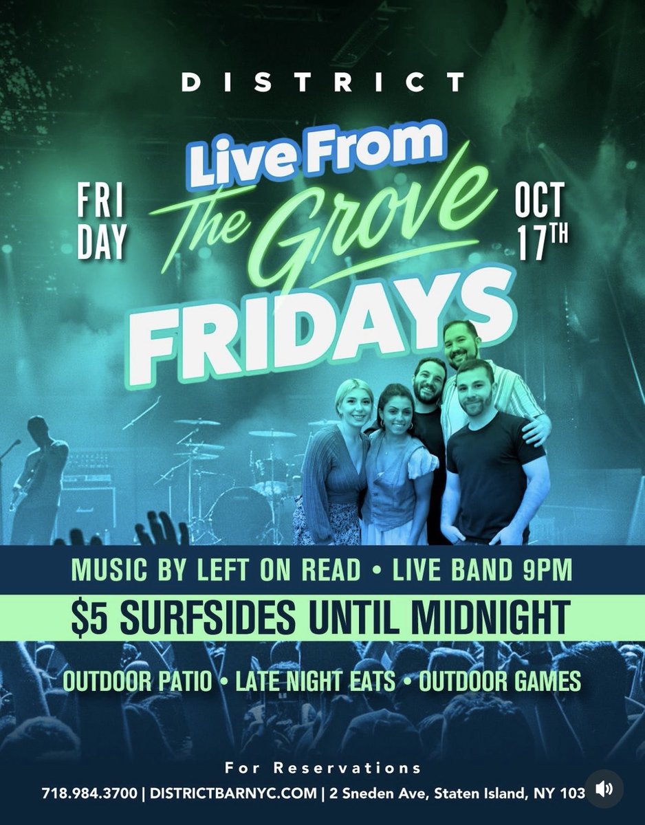Victor_Kiing's tweet photo. FRIDAY at DISTRICT😎
5 DJS • LIVE BAND • ALL THE VIBES UNDER ONE ROOF‼️

Come Join Us at 
Staten Island’s #1 Friday Party 🎉
Indoor Lounge + Heated Enclosed Outdoor Patio

🍹 $5 Surfsides til Midnight
🍕 Late Night Menu til 4AM

📍2 Sneden Ave, #StatenIsland https://t.co/czBBoFn5jF