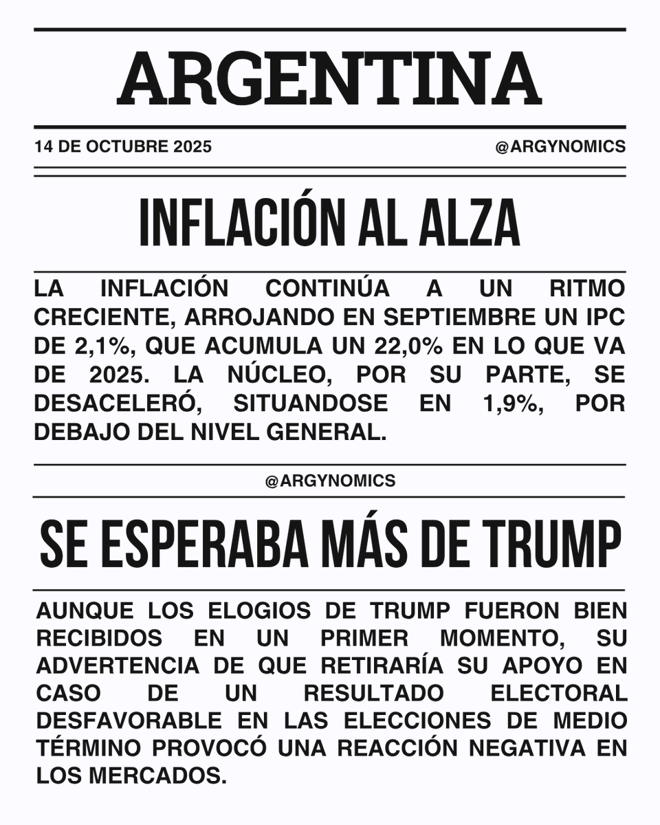 argynomics's tweet photo. Actualización económica 14-10-2025 
🚨Se acelera la inflación 
🚨No sentaron del todo bien los comentarios de Trump en el mercado https://t.co/fnU4osuBPM