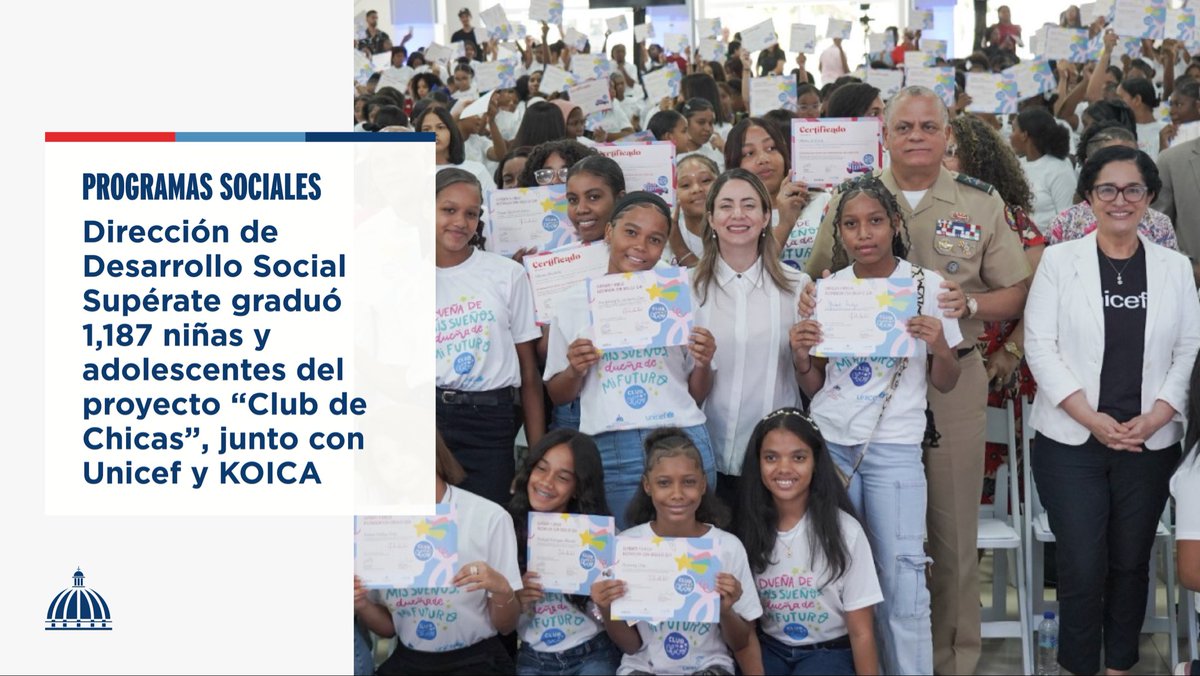 Comunicaciondo's tweet image. La @SuperateRDO celebró la graduación nacional de 1,187 niñas y adolescentes del proyecto “Club de Chicas”.

📲 Más información, aquí: presidencia.gob.do/noticias/direc…

#ProgramasSociales #ComunicacionesDO