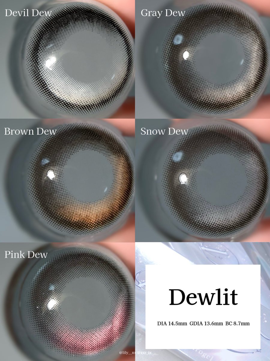 xxr_ix's tweet photo. シリコーンハイドロゲル素材の回らない水光カラコンDewlit (デューリット)着色直径は大きすぎない13.6mm👀グレーだけで3色もあるのさすが。全色可愛い (PR) https://t.co/rsRtY7yQ3x