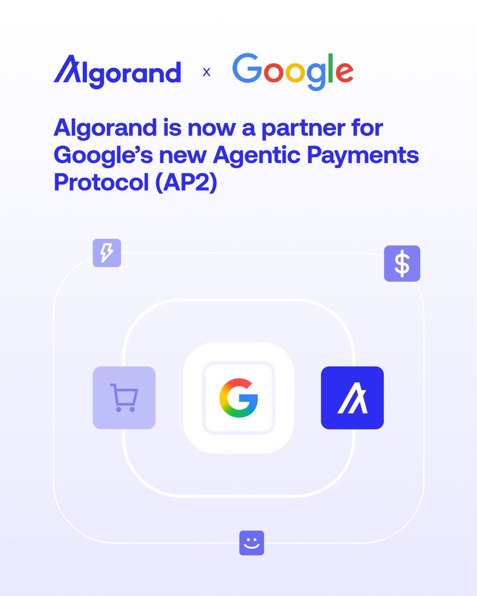 gemsmorro (@gemsmorro) on Twitter photo AI Powered Commerce Is Here And <a href="/Algorand/">Algorand Technologies</a> Is Leading the Way
Big news: Algorand has joined Google Cloud's Agent Payments Protocol (AP2) the new global standard enabling AI agents to make instant, secure payments.
Why This Matters:
✅Real-Time AI Commerce Autonomous agents can AI Powered Commerce Is Here And <a href="/Algorand/">Algorand Technologies</a> Is Leading the Way
Big news: Algorand has joined Google Cloud's Agent Payments Protocol (AP2) the new global standard enabling AI agents to make instant, secure payments.
Why This Matters:
✅Real-Time AI Commerce Autonomous agents can