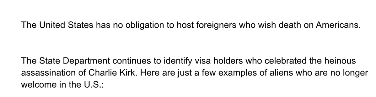 BREAKING: State Dept Revokes Visas for At Least 6 Foreigners Who Celebrated Charlie Kirk Murder -- "Aliens who take advantage of America’s hospitality while celebrating the assassination of our citizens will be removed"
