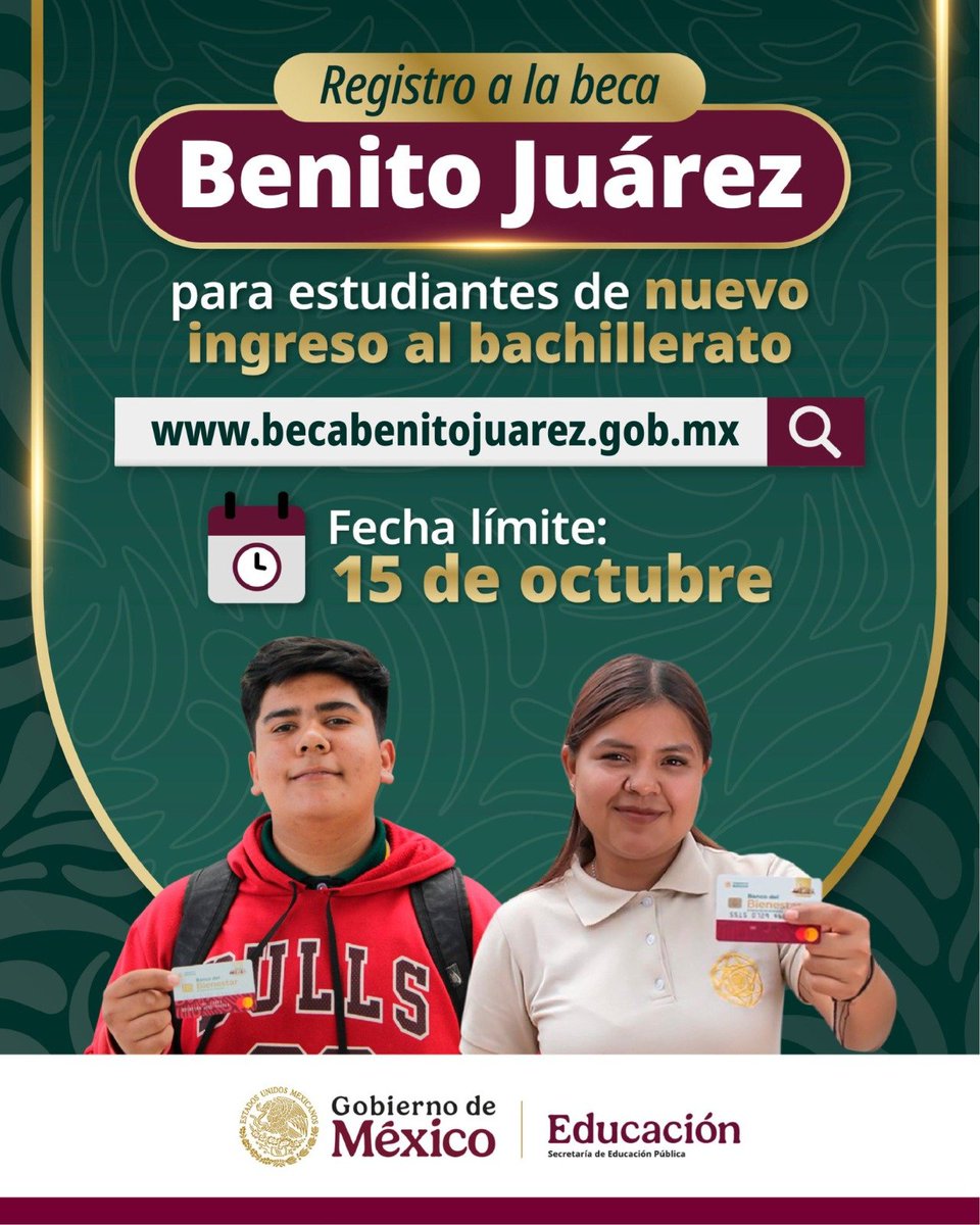 ConalepNauc2's tweet photo. Si eres un estudiante de nuevo ingreso a nivel medio superior no pierdas la oportunidad y regístrate para obtener la Beca #BenitoJuárez. 
¡La recepción está por cerrar:https://t.co/Xlu44HLFXD
#EducaciónMediaSuperior
#BecaBenitoJuárez
@EDOMEX.SEMS
@educacionEdomex https://t.co/bScPFFQsuz