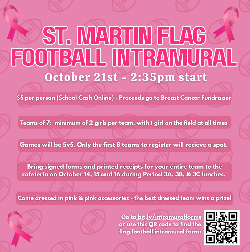 Hey Mustangs!  Our first intramural of the year is here, so get your team together and register ASAP - spots are limited, but the fun definition isn’t!  All proceeds from this Intramural will go towards our Breast Cancer fundraiser, so come on out to support a great cause 💕
