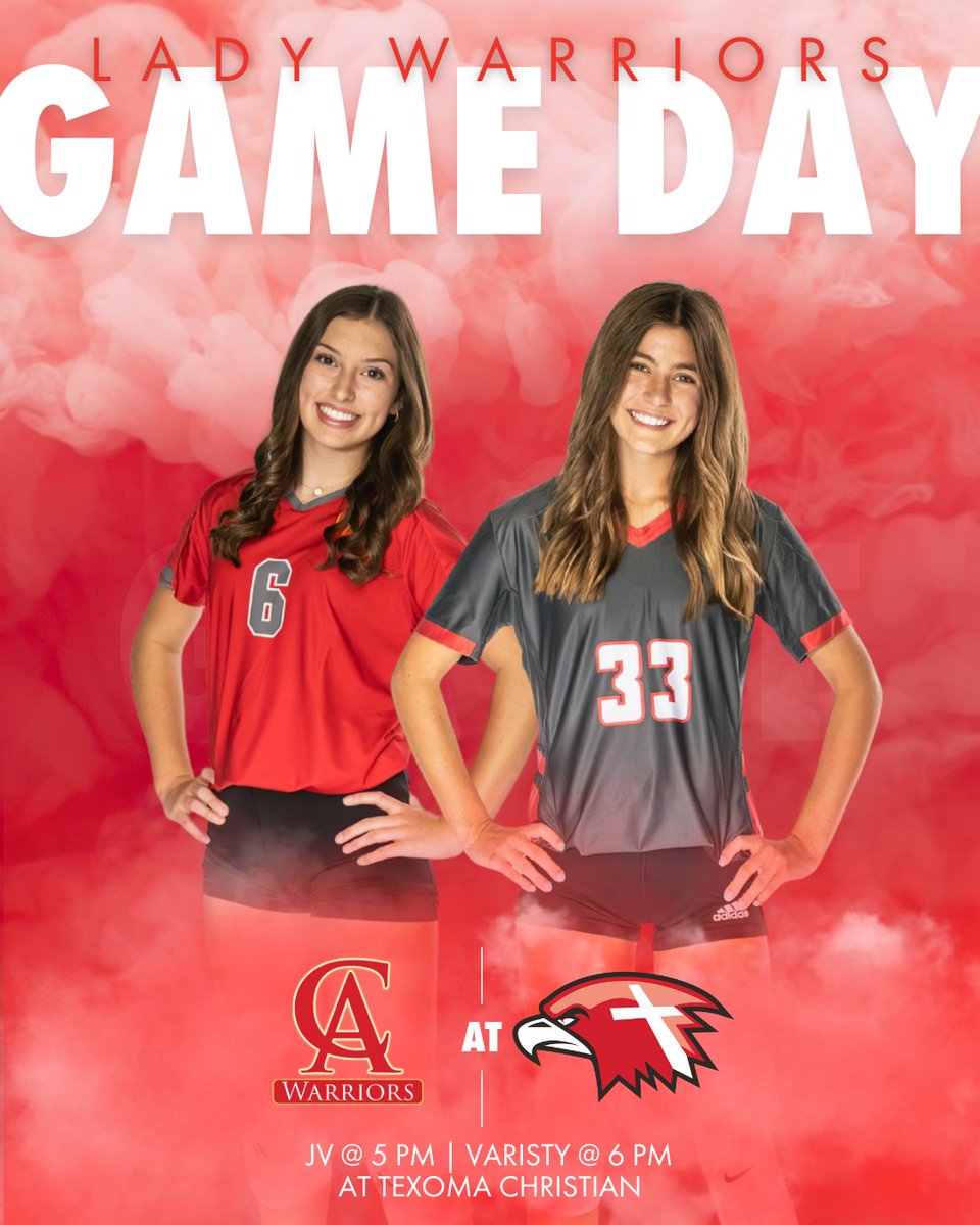 IT'S GAME DAY! The Lady Warriors are on the road to Texoma Christian! JV takes the court at 5, followed by Varsity at 6. Let’s go, Lady Warriors!

🏐JV @ 5 PM
🏐Varsity @ 6 PM
.
.
#CALadyWarriors #CAVolleyball #volleyball