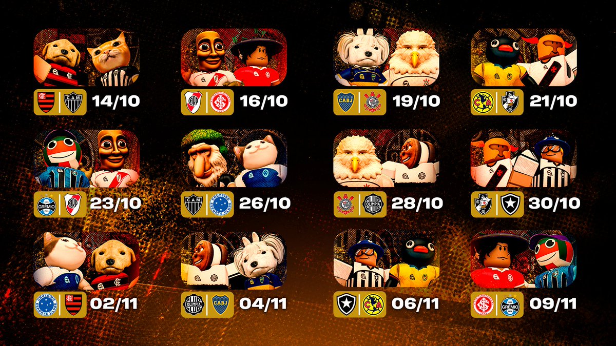 Copa_Roblox's tweet image. ANOTA NA AGENDA!
Esse é o calendário da fase de grupos da Copa Roblox 3, que começa hoje! 🔥
Todos os jogos acontecerão às 20h (horário de Brasília), sujeitos a alteração! ⏰