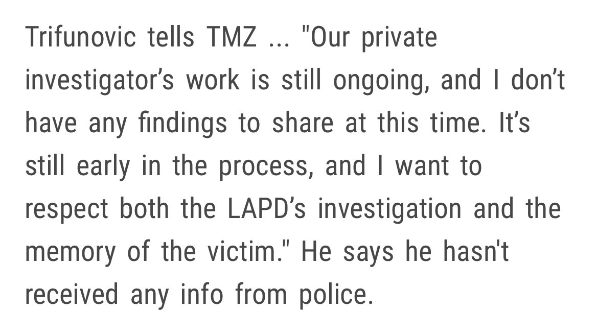 The owner of the Hollywood Hills home that #D4vd was renting has hired SF to be his PI. Trifunovic told TMZ that he hasn’t heard anything from LAPD &amp; he wants to get to the bottom of what happened in his home. Personally, I find this very sus. He’s not related to Celeste or D4vd,