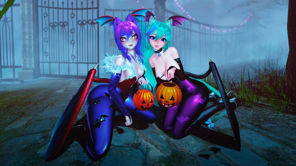 MikaMoonlightVR's tweet image. Trick or treat! Go on... just drop the candy in our buckets...
Halloween 2025 outfit collab with @bonealisa_vr made from scratch by us!