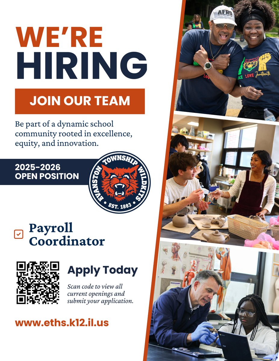 💙 working with #s?! Want to use your payroll exp. to create impact? Looking for mission-driven payroll mgmt. in a dynamic, diverse, inclusive learning environ.? <a href="/ETHSWildkits/">Evanston Township High School</a> is the place for you! Join our team today!
#hiring #payroll #publiceducation

applitrack.com/d202/onlineapp…
