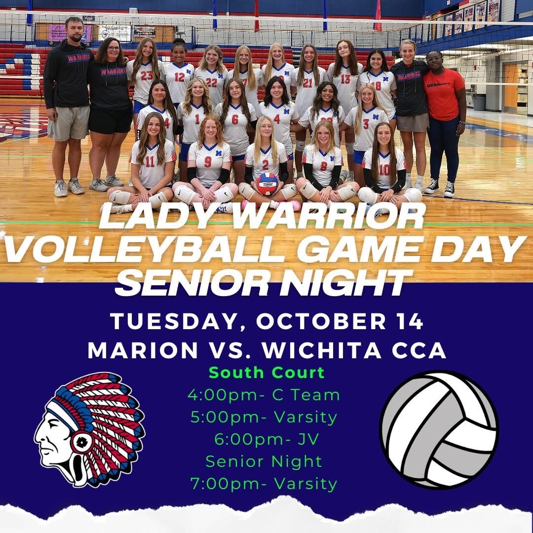 Lady Warrior Volleyball takes on Central Christian Academy today for our senior night game! Games begin at 4:00pm at the SAC! We will be recognizing our seniors after the JV game around 7:00 pm. 
Go Warriors!