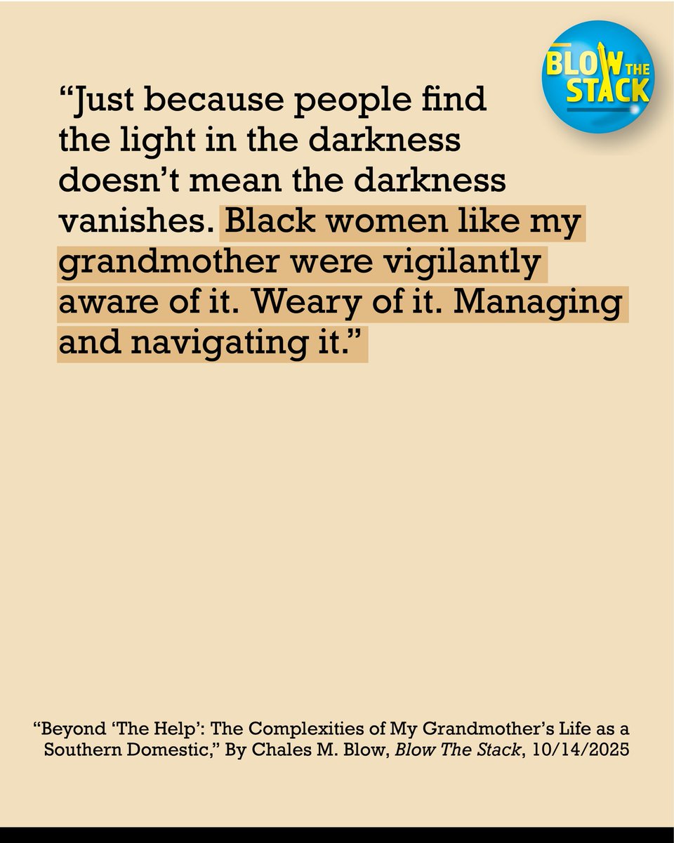 Read my NEW COLUMN about the legacy of the relationships between black southern domestic workers lie my grandmother and the white women who employed them. open.substack.com/pub/charlesmbl…