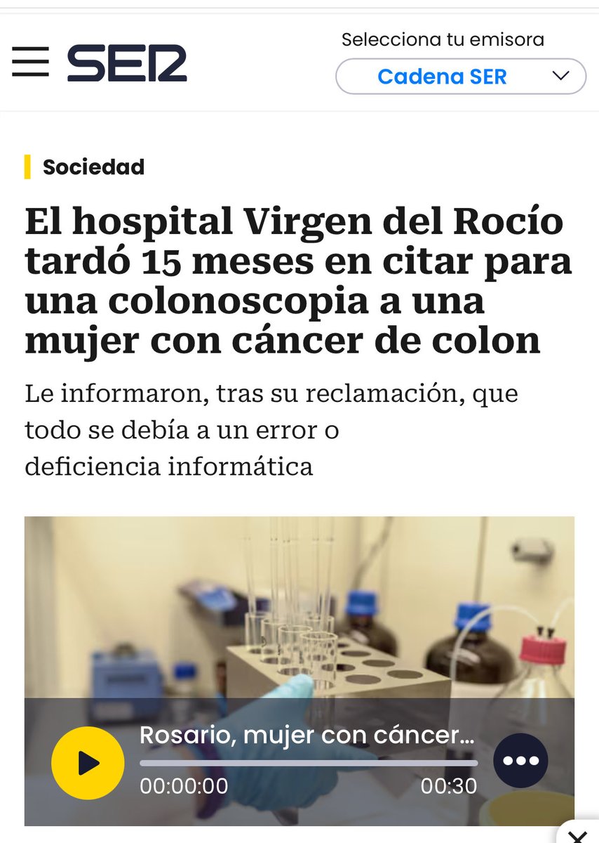 ⁉️Otro “CASO PUNTUAL”?
⁉️Otro “FALLO INFORMÁTICO”?

🔴La tragedia de los #cribados se extiende al de CÁNCER DE COLON 

#MorenoBonillaDimision 

cadenaser.com/andalucia/2025…