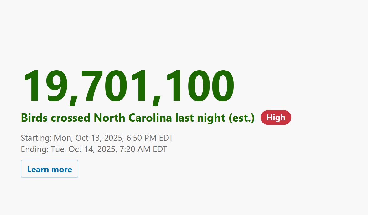 wxbrad's tweet photo. Big night for the nocturnal bird migration over the Carolinas. It was a busy one last night; tonight could be even busier. Turn off those exterior lights tonight if you can. #cltwx #ncwx #scwx #wcnc #birds https://t.co/wdw68PuKDx